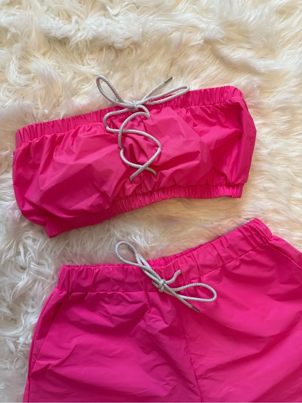 Y2K Hot Pink Women's Elastic Shorts And Tube Set